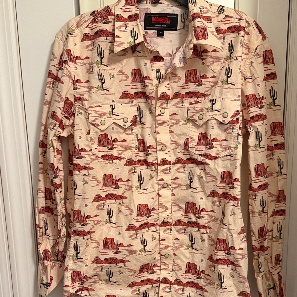 Rock & Roll Men's Desert Print Shirt - Red and Cream